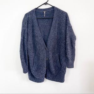 Free People Chunky Knit Cardigan Sweater Navy Blue